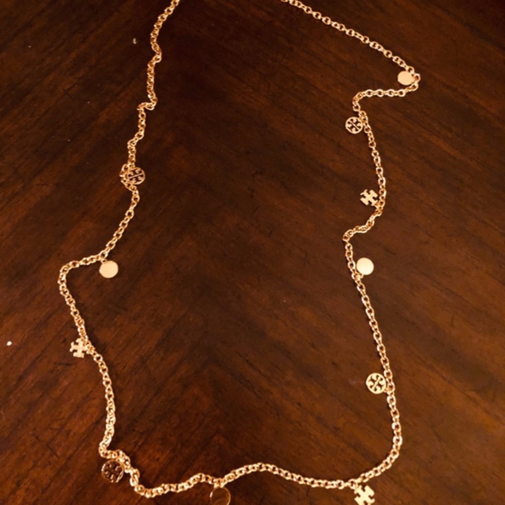 TORY BURCH Rosary Logo Charm Necklace, Gold